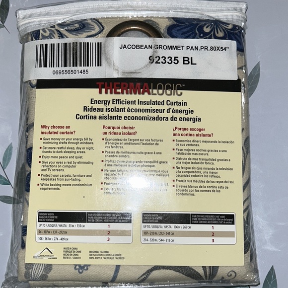 Plow & Hearth 92337-BL Jacobean Thermalogic Grommet-Top Curtain, Blue - Picture 6 of 7